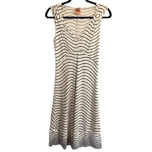 Tory Burch 100% Silk Ivory and Blue Striped A-line Dress Women’s Size S